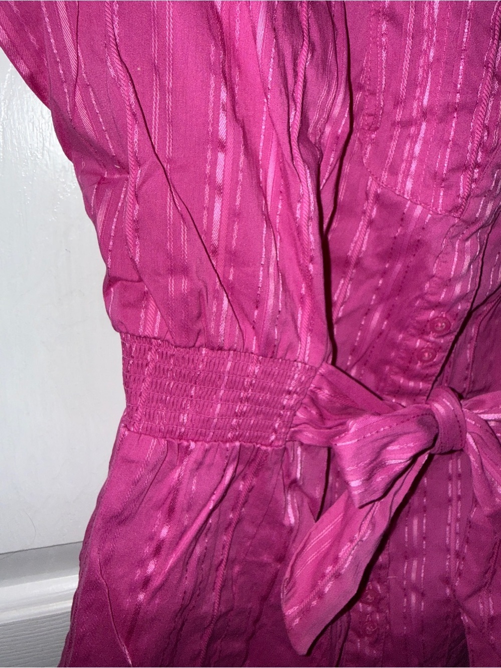 Candie's Hot Pink Button-Front Tie-Waist Blouse - Picture 4 of 6